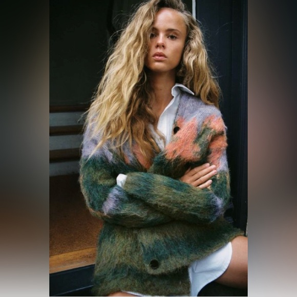 Zara Jackets & Blazers - ZARA LANDSCAPE KNIT CARDIGAN COAT MULTICOLOURED OVERSIZED 2893/116 XS-S